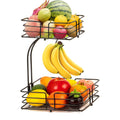 2-Tier Square Fruit Basket Black Metal Produce Stand