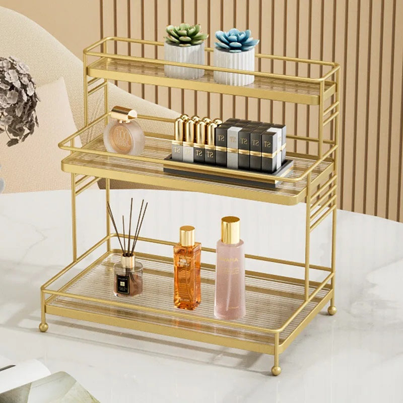 Luxury 2-Tier Gold Display Rack - Multipurpose Metal Organizer for Dessert, Perfume & Cosmetics