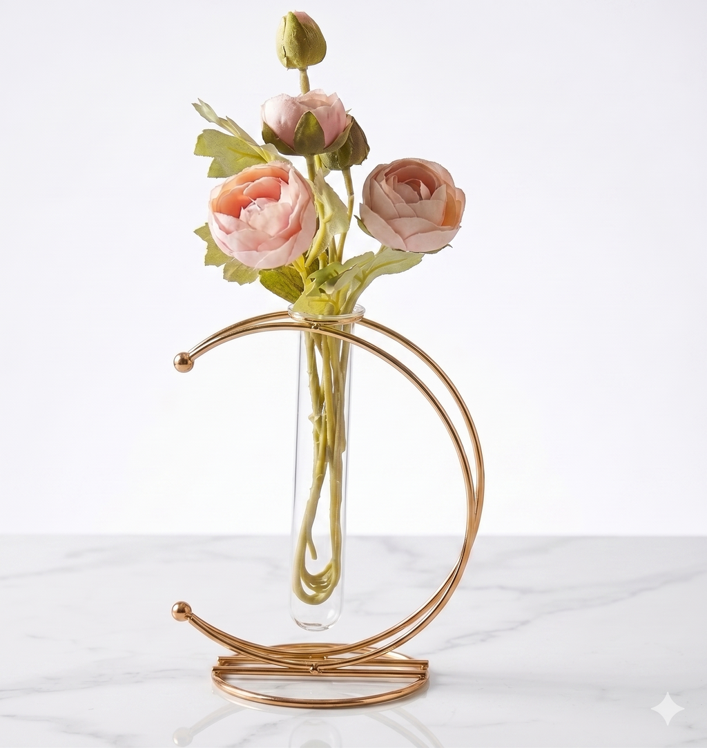 Luxury Golden Crescent Moon Test Tube Vase – Elegant Lunaria Ranunculus Bud Holder for Centerpieces & Table Decor
