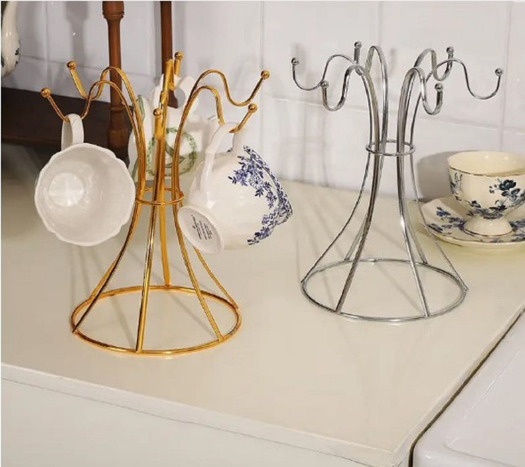 Metal Cup Holder Stand – Elegant Wrought Iron Countertop Mug Tree & Kitchen Organizer