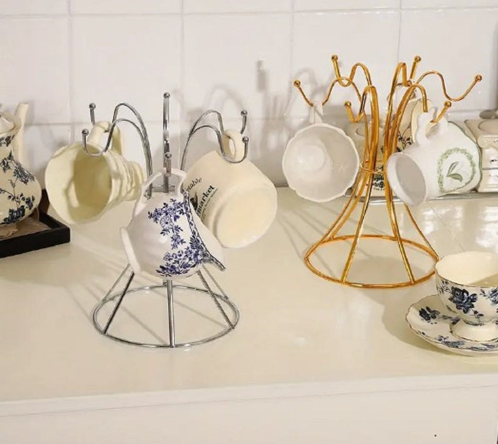 Metal Cup Holder Stand – Elegant Wrought Iron Countertop Mug Tree & Kitchen Organizer