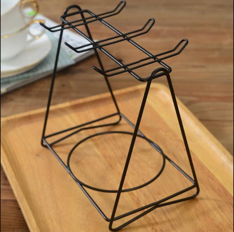 Cups Holder Stand dishes Plate Rack Premium Golden Square Cup & Saucer Rack – 6-Hook Metal Tea Set Organizer