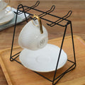 Cups Holder Stand dishes Plate Rack Premium Golden Square Cup & Saucer Rack – 6-Hook Metal Tea Set Organizer