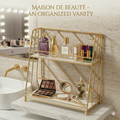 Premium 2-Tier Geometric Gold Vanity Organizer – Luxury Diamond-Pattern Makeup Rack