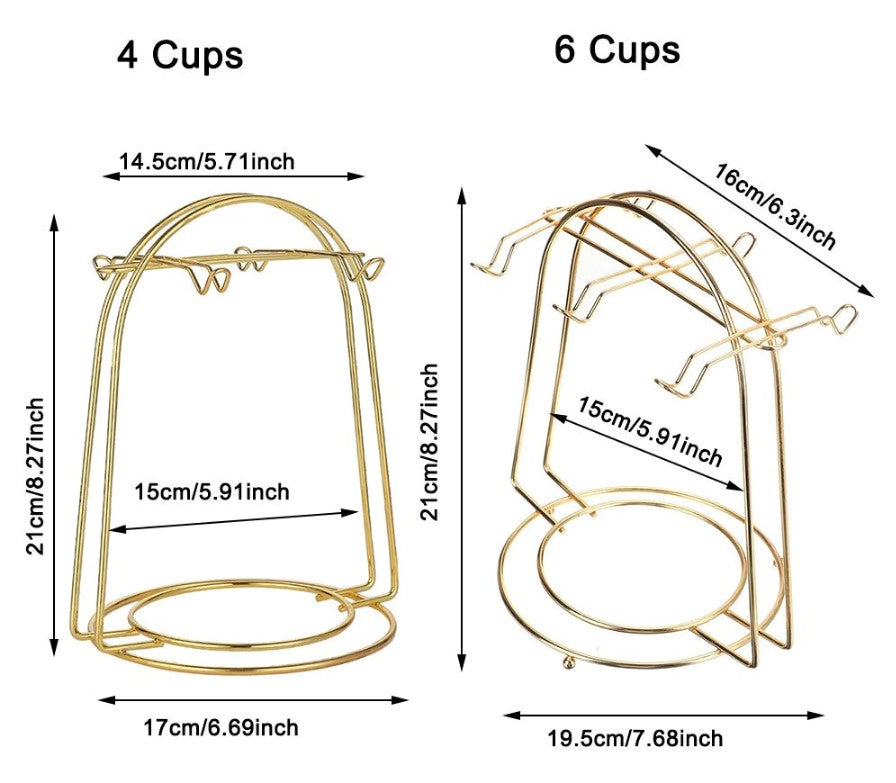 Metal Cup & Saucer Stand – 6-Hook Kitchen Tea Set Organizer Rack
