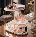 3-Tier Golden Cosmetic Organizer – Premium Vanity Stand with Black Acrylic Base for Perfumes & Makeup Display
