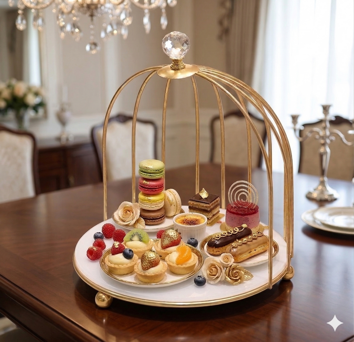 3-Tier Multi-Purpose Golden Luxury Display Rack for Fast Food, Desserts & Cosmetic Organization