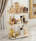 Luxury 3-Tier Shiny Gold Cosmetic Organizer – Premium Acrylic Vanity Rack with Brush Holder for Skincare & Perfume Display