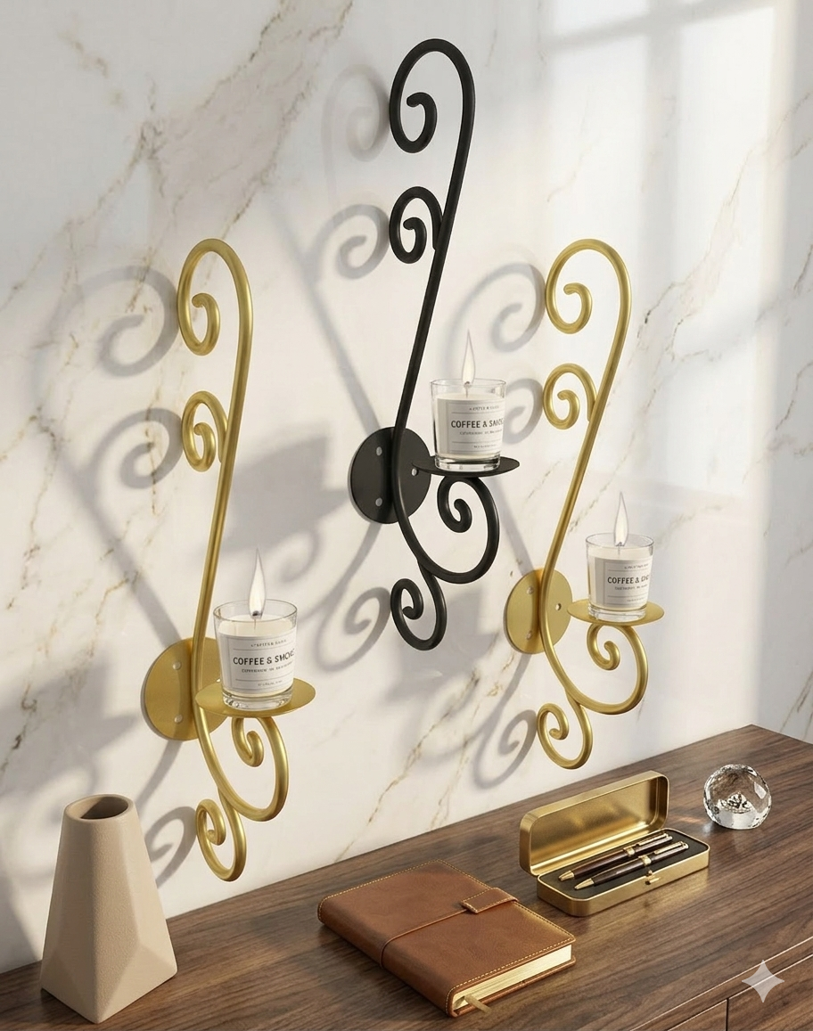 3PC Luxury Wall Mounted Candle Holder - Elegant S-Curve