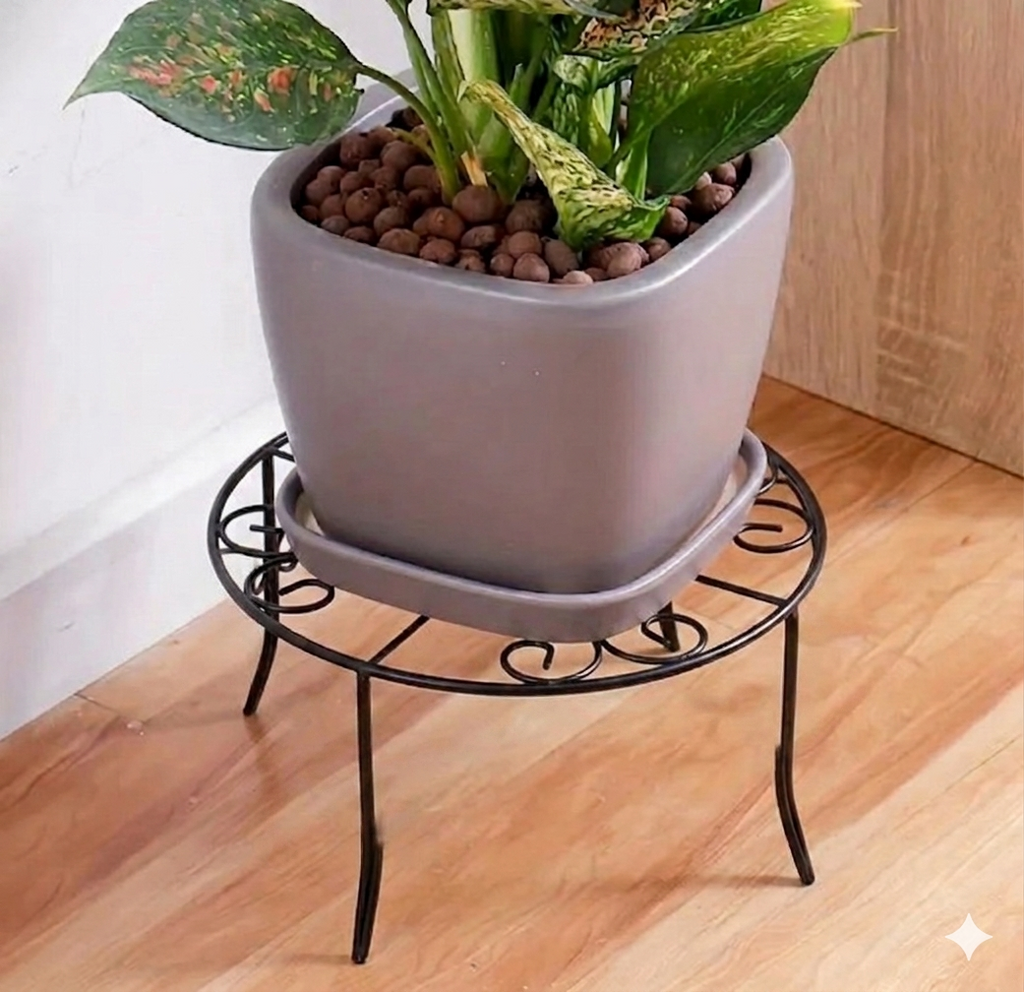 Floor Iron Pot Plant Stand Garden Plant Balcony Round Rack Home Decor