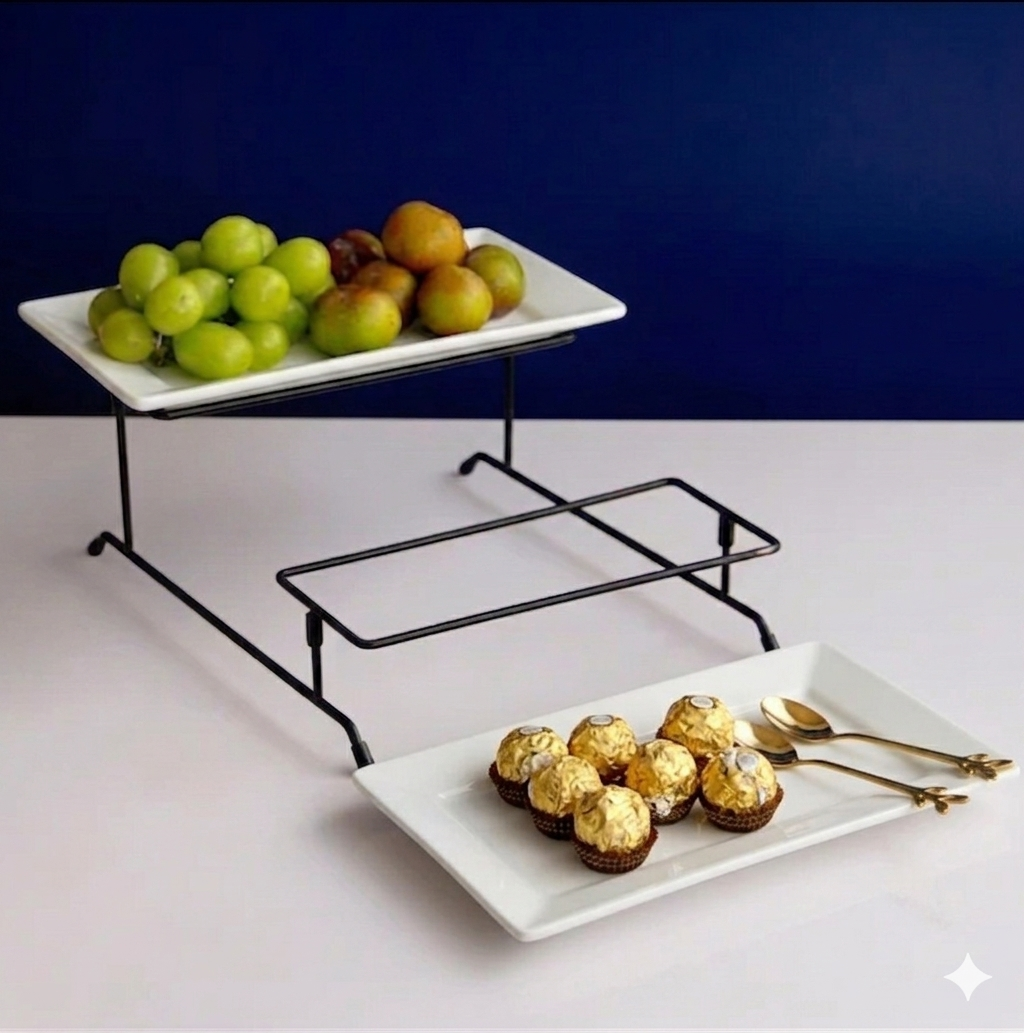 2Tier Metal Buffet Server Stand - Modern Step Platter Rack for Desserts & Fruits
