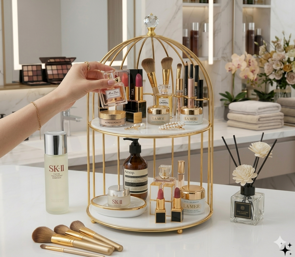 Metal Makeup Organizer Cosmetic Organiser Cosmetic storage Shelf Bathroom Tabletop Organiser Toilet Vanity Organiser Makeup Box