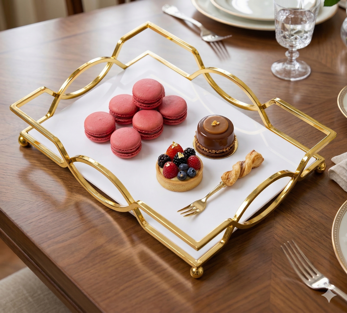 Luxury Gold Vanity Tray with – Elegant Makeup, Perfume & Jewelry Organizer for Dressing Table