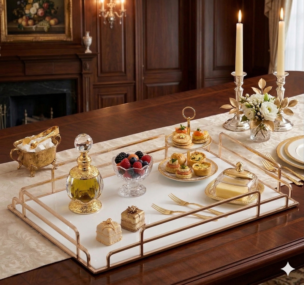 Premium Golden  Finish Serving Tray – Modern Dining Elegance