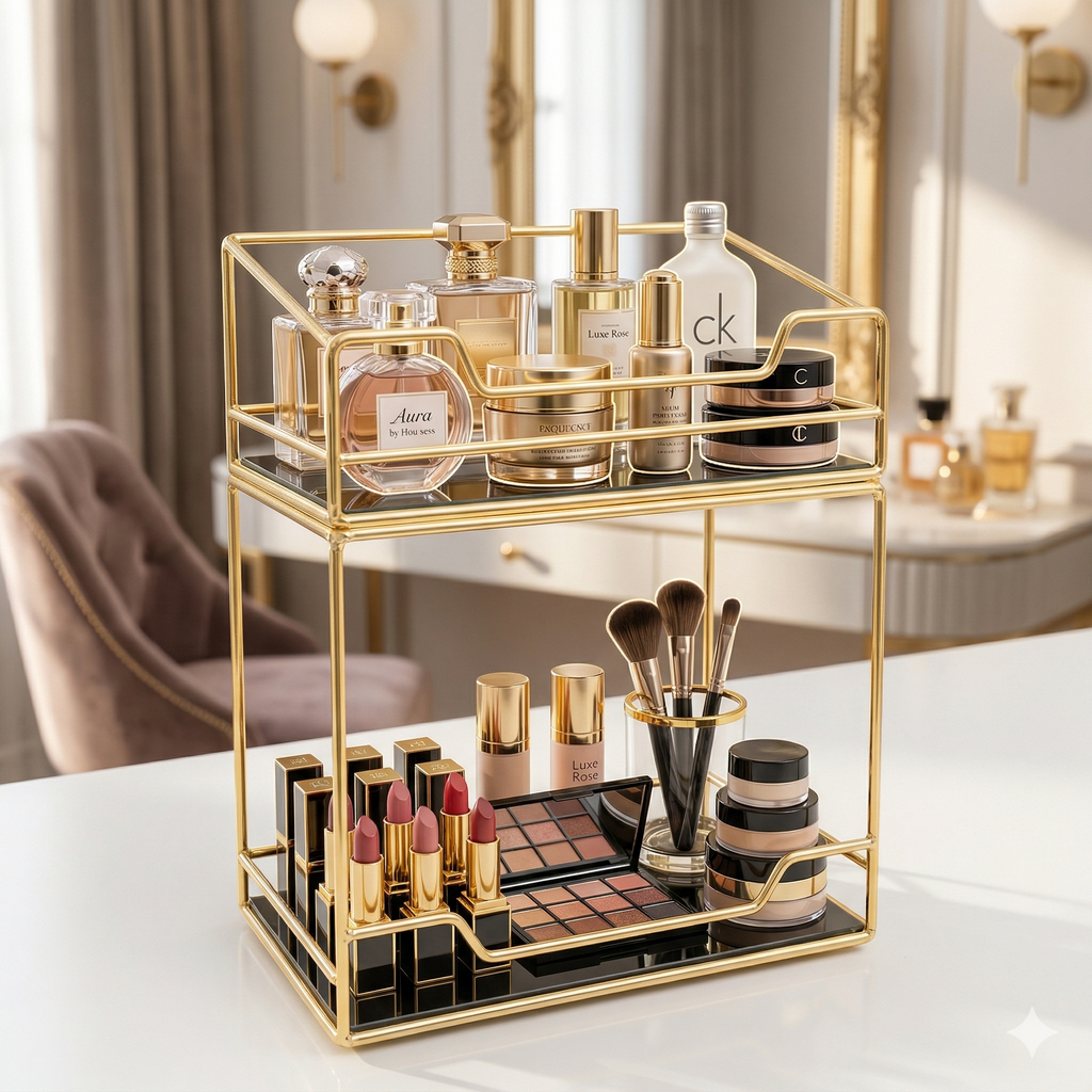 2-Tier Premium Gold Luxury Organizer – The Ultimate Multi-Purpose Storage Solution