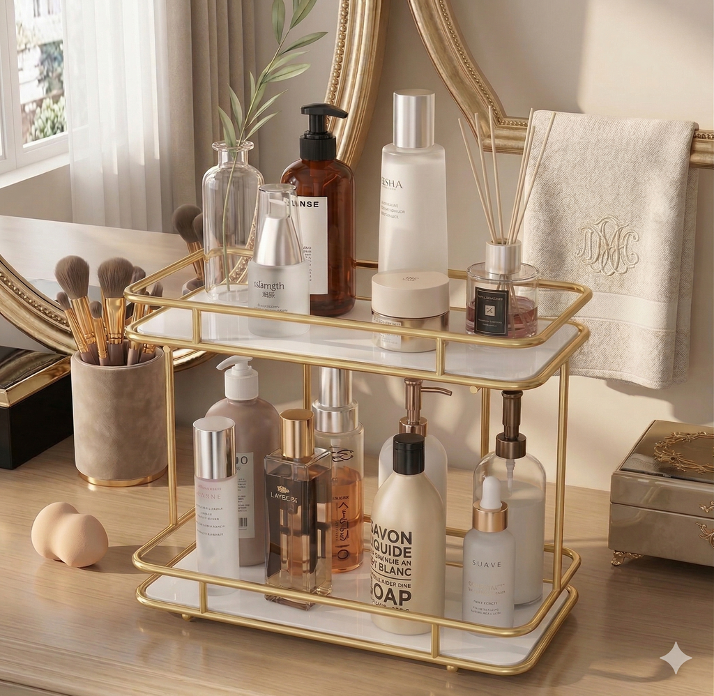 2-Tier Luxury Vanity Organizer – Premium Cosmetic & Perfume Display Stand