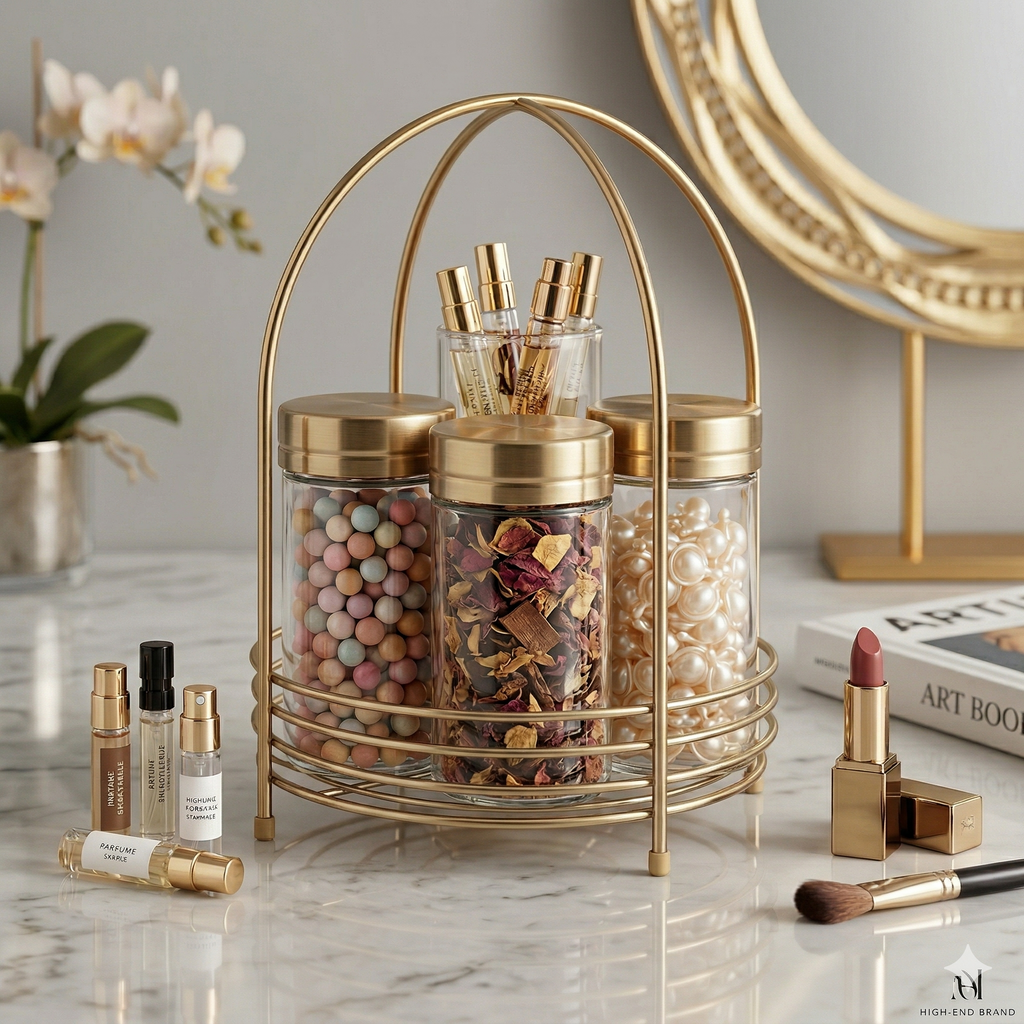 Elegant 1-Tier Metal Makeup Vanity Shelf – Nordic Style Bathroom & Bedroom Storage