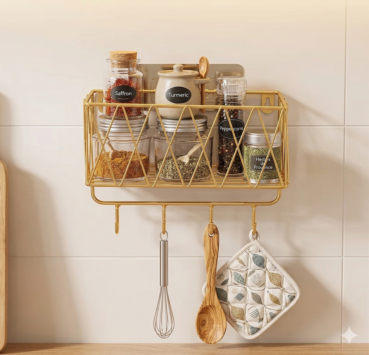 Gold Wall Mounted Bathroom Organizer – Geometric Shelf & Cosmetic Display Stand