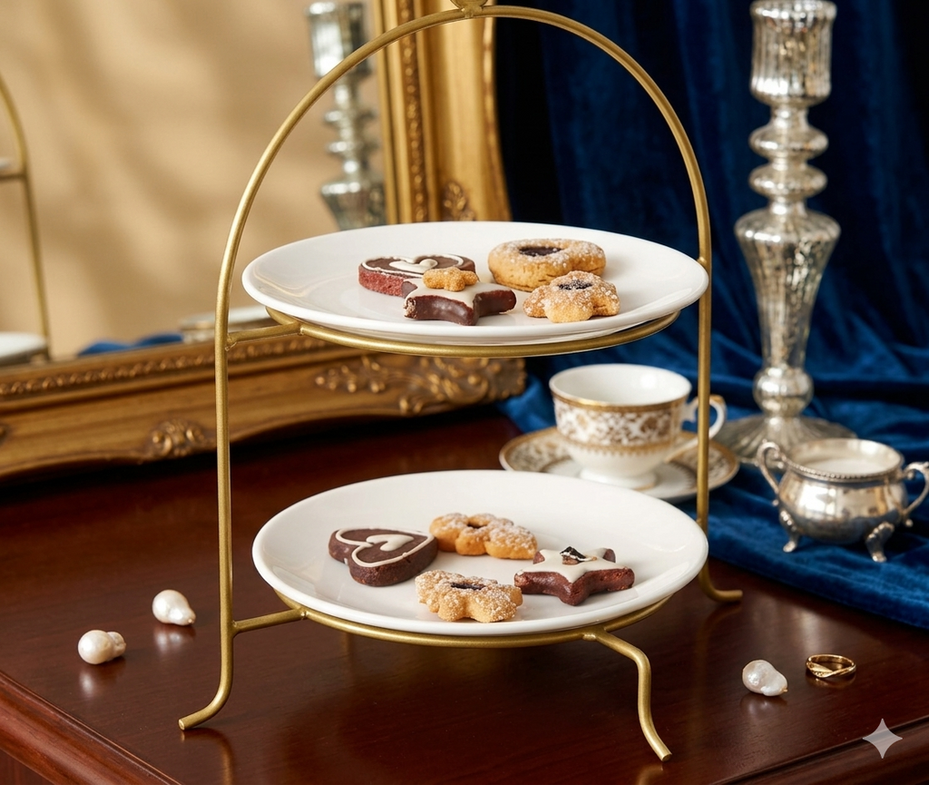 Luxury 2-Tier Gold Arch Serving Stand – Elegant Metal Dessert Platter & High Tea Buffet Rack