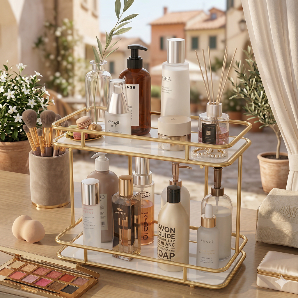 2-Tier Luxury Vanity Organizer – Premium Cosmetic & Perfume Display Stand
