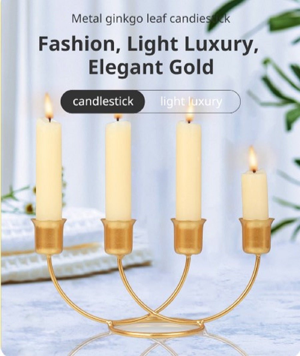 Luxury 4-Arm Iron Candlestick Holder Stand – Elegant Wave-Style Candle Stand for Weddings & Home Decor