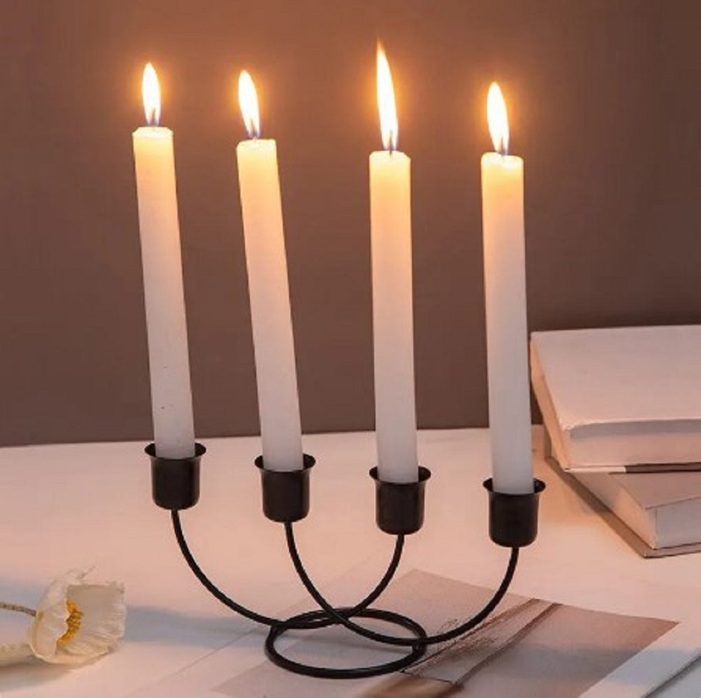 Luxury 4-Arm Iron Candlestick Holder Stand – Elegant Wave-Style Candle Stand for Weddings & Home Decor