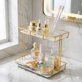 Luxury 2-Tier Gold Mecup Organizer Rack – Premium Cosmetic & Kitchen Countertop Display Stand (Black & White Acrylic Base)