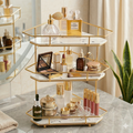 Luxury 3-Tier Corner Storage Rack – Shiny Gold & Black Acrylic Finish for Kitchen, Dressing Table & Cosmetics