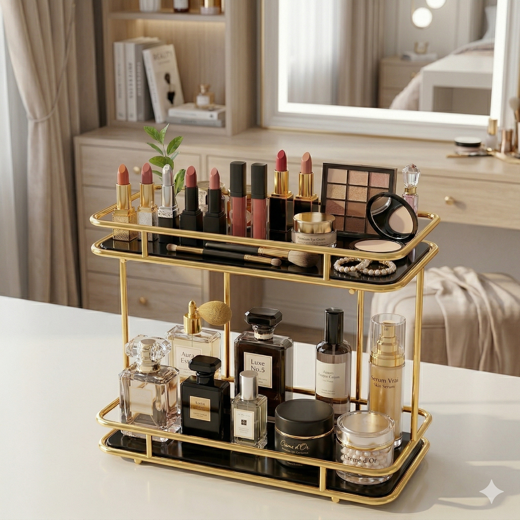 2-Tier Luxury Vanity Organizer – Premium Cosmetic & Perfume Display Stand