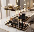 Premium 3-Tier Golden & White Acrylic Cosmetic Organizer – Luxury Vanity Storage Rack for Perfumes & Jewelry