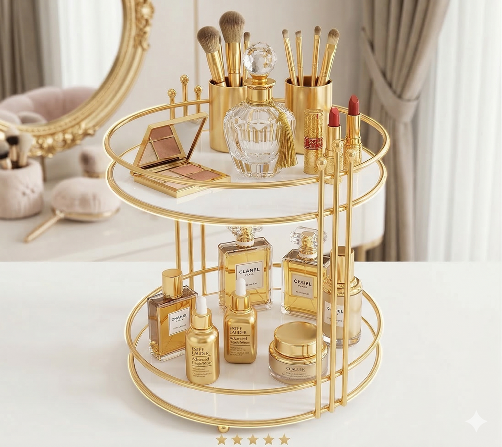 Stylish Double-Layer Cosmetic Shelf – Makeup Rack & Vanity Organizer for Dresser & Bathroom