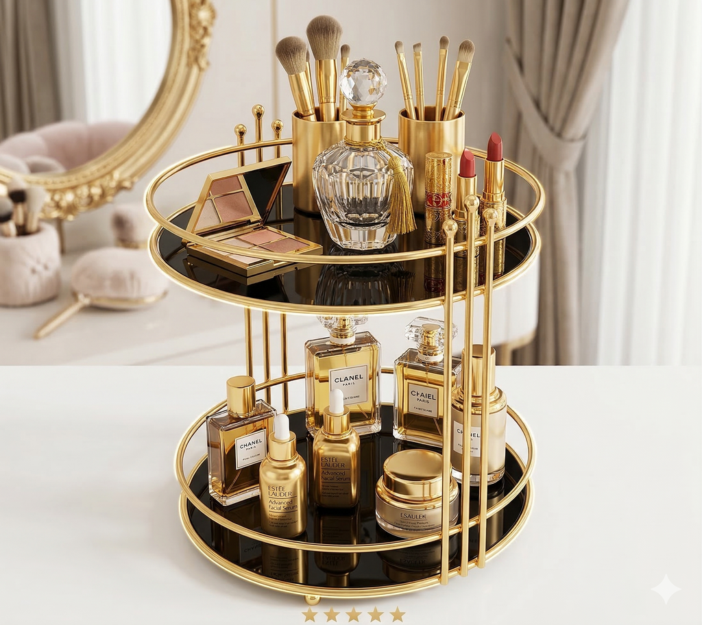 Stylish Double-Layer Cosmetic Shelf – Makeup Rack & Vanity Organizer for Dresser & Bathroom