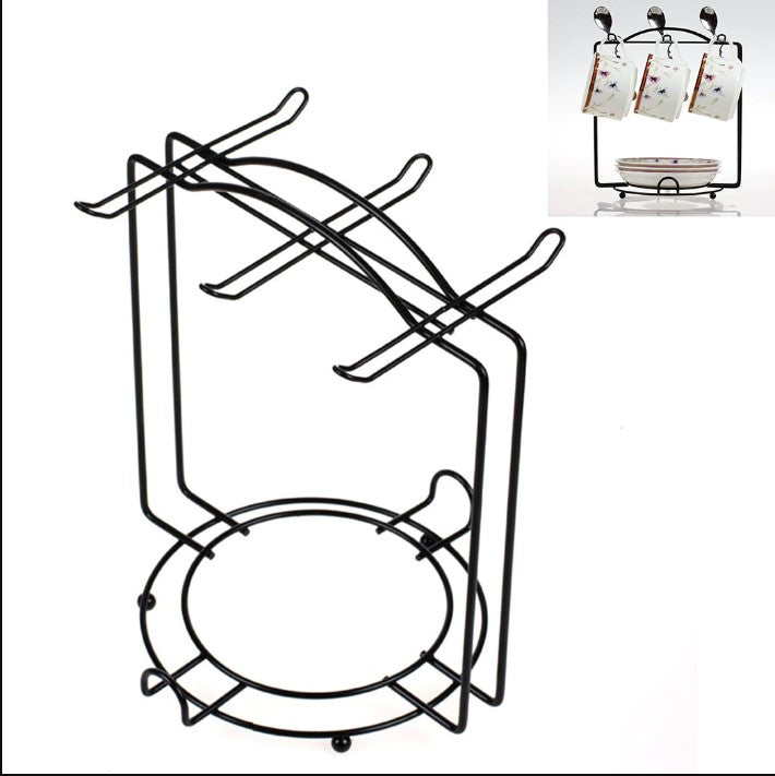 6-Cup Metal Coffee Mug Holder with Saucer Rack - Stylish Kitchen Tea Set Organizer