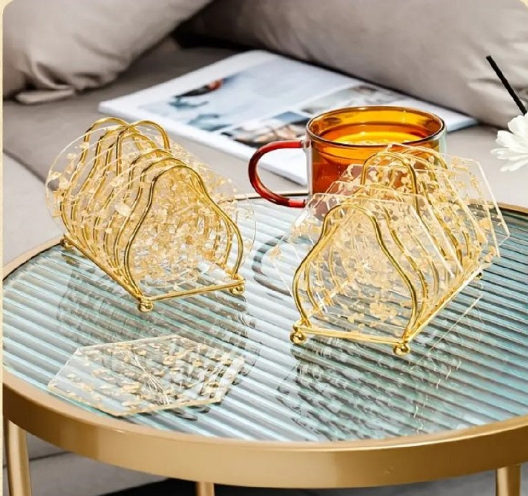 Luxury Gold Metal Plate Coaster Stand – Multi-Slot Wire Organizer for Dining & Kitchen