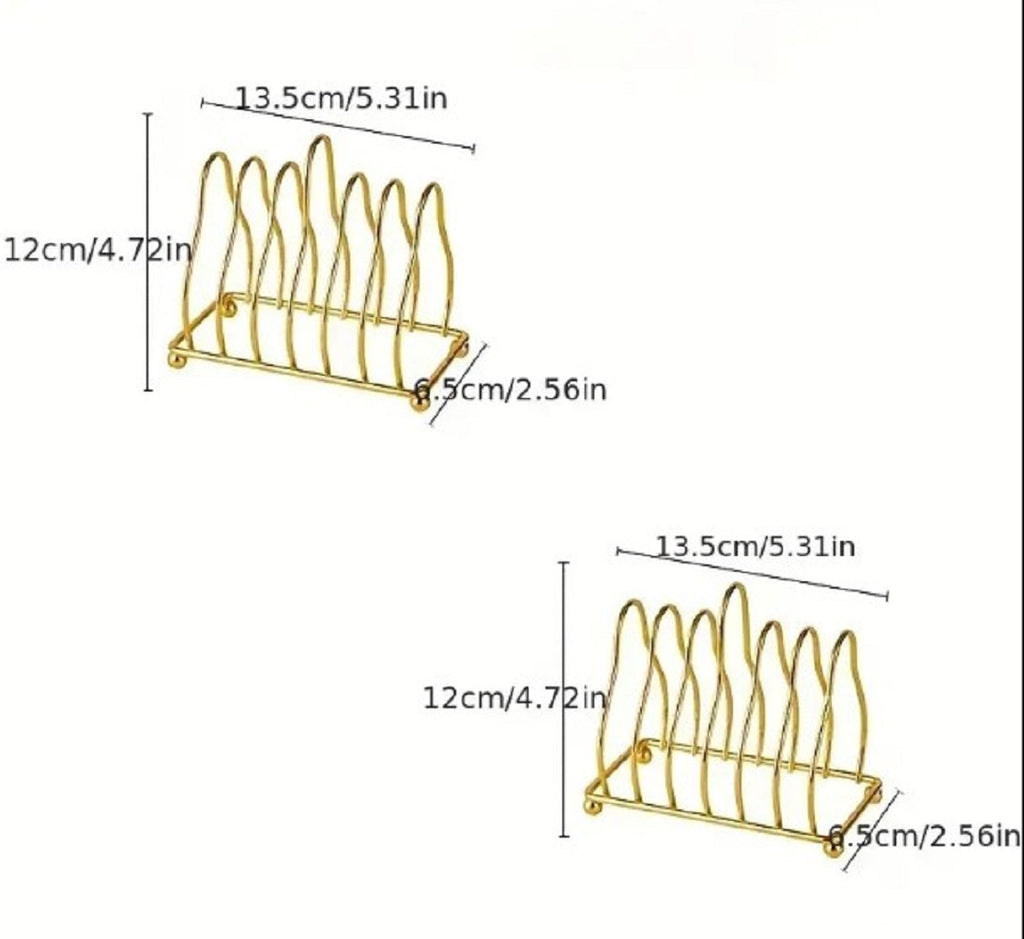 Luxury Gold Metal Plate Coaster Stand – Multi-Slot Wire Organizer for Dining & Kitchen
