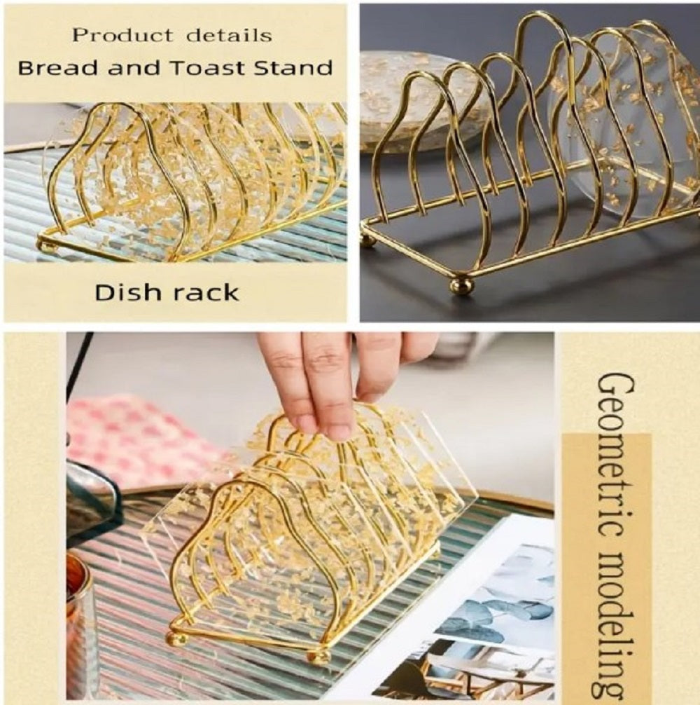 Luxury Gold Metal Plate Coaster Stand – Multi-Slot Wire Organizer for Dining & Kitchen