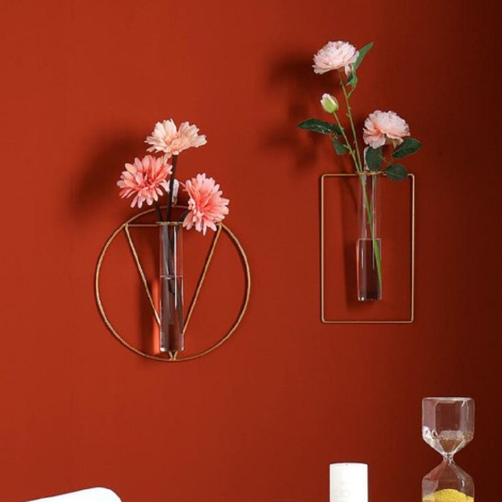 Wall-mounted Glass Vase Home Decor Wall Decoration Iron Hanging Flower Vases Hydroponic Plants Container Wedding Decoration
