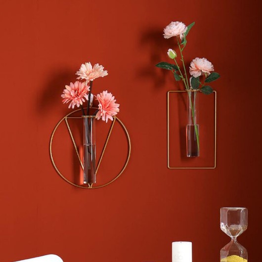 Wall-mounted Glass Vase Home Decor Wall Decoration Iron Hanging Flower Vases Hydroponic Plants Container Wedding Decoration