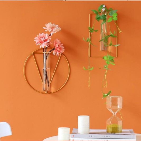 Wall-mounted Glass Vase Home Decor Wall Decoration Iron Hanging Flower Vases Hydroponic Plants Container Wedding Decoration