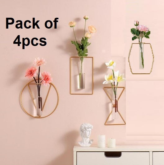 Wall-mounted Glass Vase Home Decor Wall Decoration Iron Hanging Flower Vases Hydroponic Plants Container Wedding Decoration