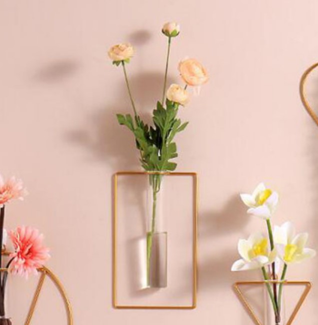Wall-mounted Glass Vase Home Decor Wall Decoration Iron Hanging Flower Vases Hydroponic Plants Container Wedding Decoration
