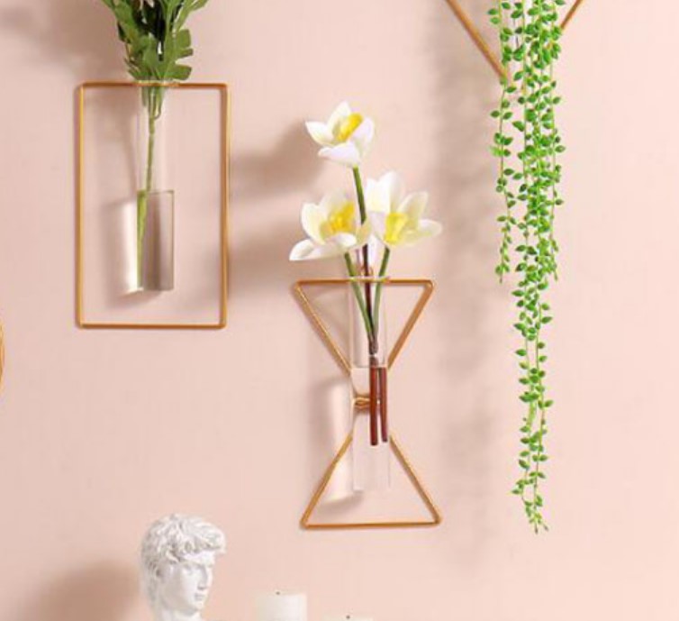 Home Decor Wall Decoration Iron Hanging Flower Vases Hydroponic Plants Container Wedding Decoration