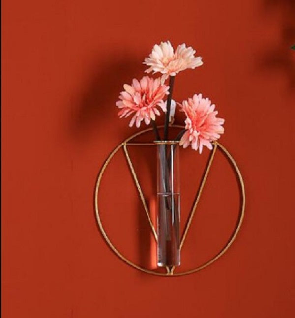 1pc Wall-mounted Glass Vase Home Decor Wall Decoration Iron Hanging Flower Vases Hydroponic Plants Container