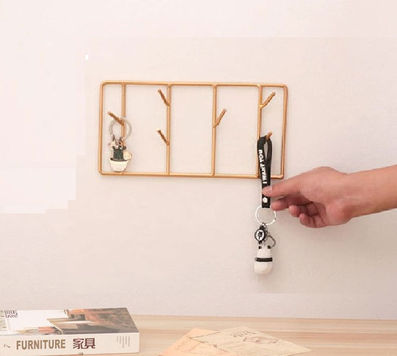 Minimalist Gold Wall Key Holder – Stylish Multi-Hook Organizer for Modern Homes