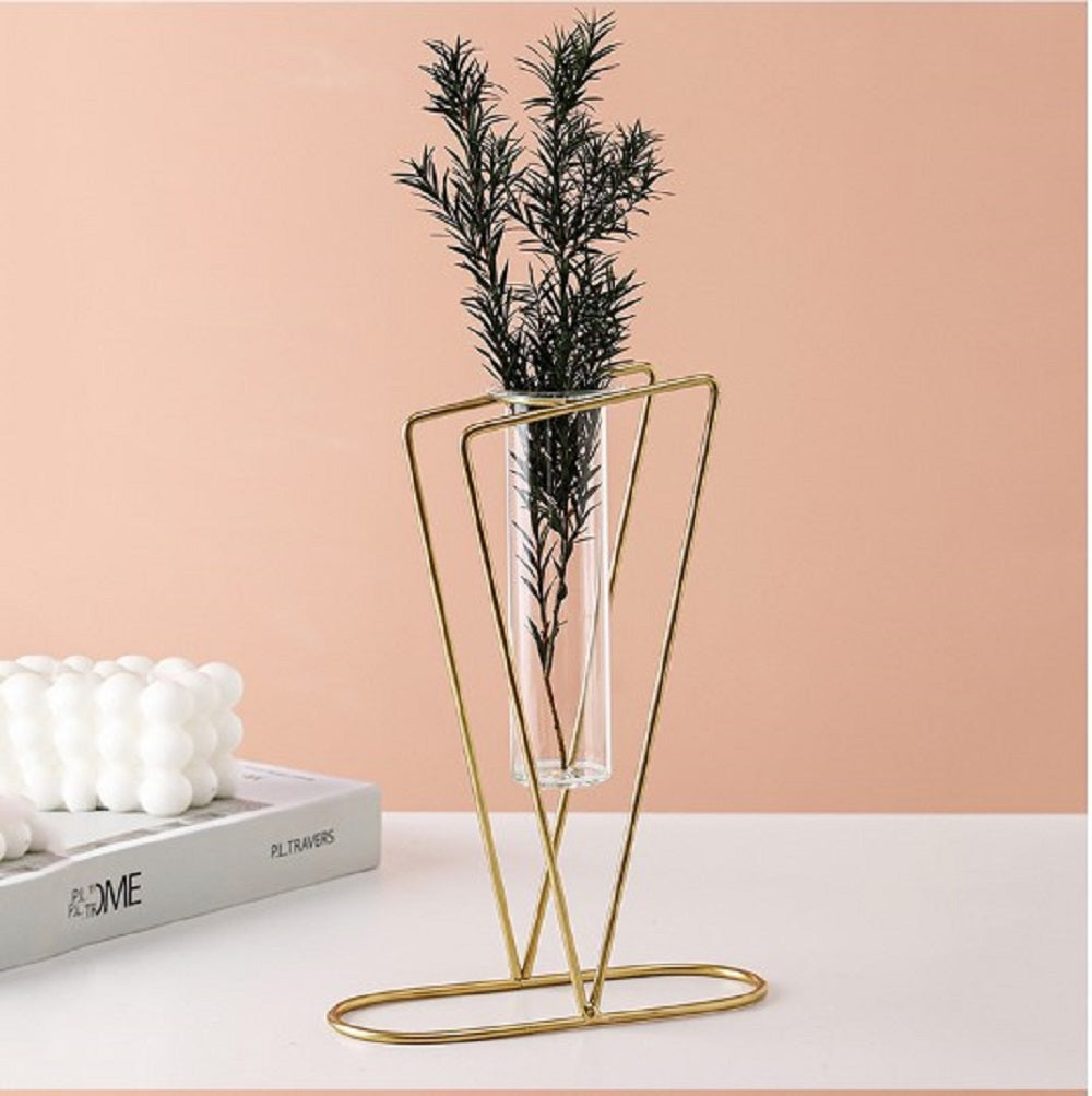 Modern V-Shape Gold Table Vase – Elegant Geometric Glass Plant Holder for Home & Office Décor