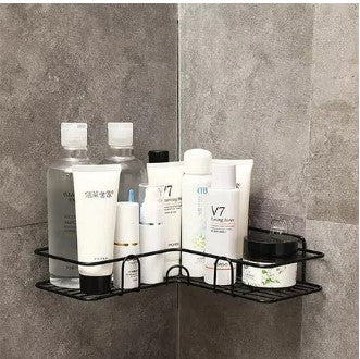 1pc Premium Corner Wall Mounted Storage Rack – Heavy-Duty L-Shaped Metal Organizer Shelf for Bathroom & Kitchen (Matte Black)