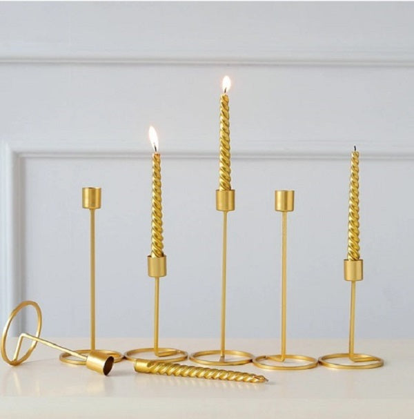 2 Piece Modern Iron Candle Holder Set – Minimalist Gold Candlestick for Wedding, Party & Home Decor