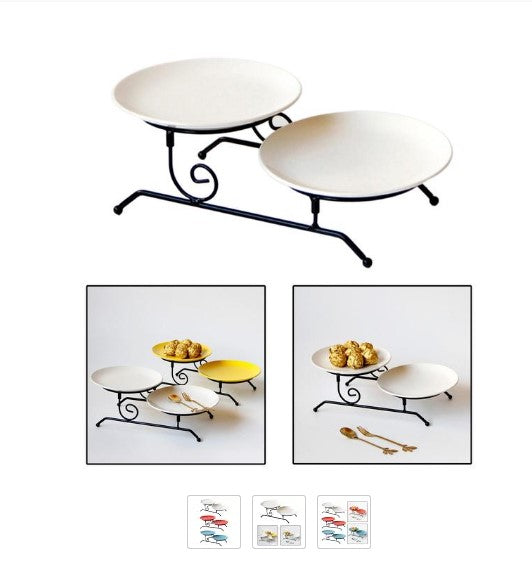 2-Tier Metal Buffet Serving Stand - Modern Dessert Platter & Fruit Tray Holder