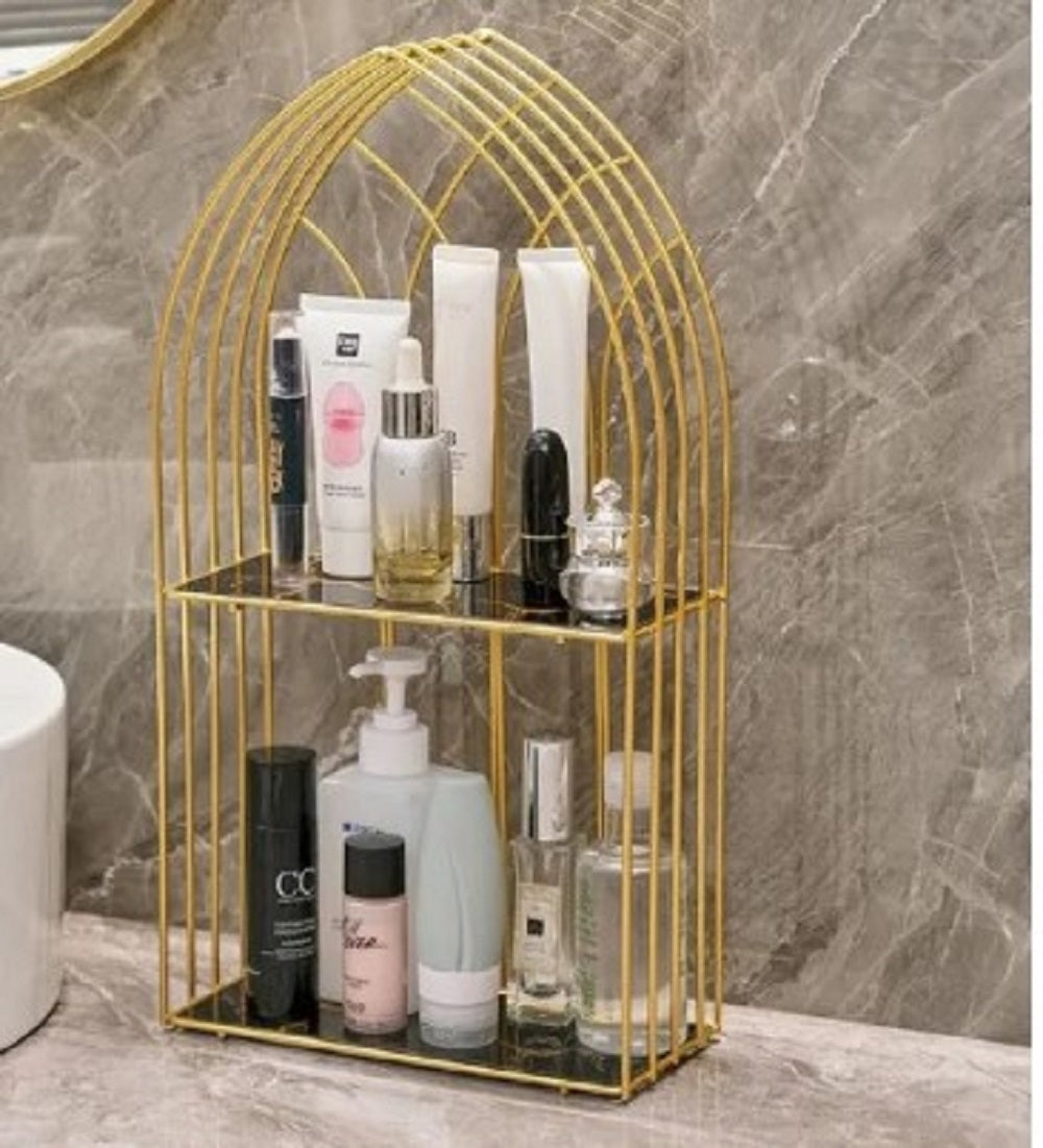 Luxury 2-Tier Gold Display Rack – Multipurpose Metal Organizer for Dessert, Perfume & Cosmetics