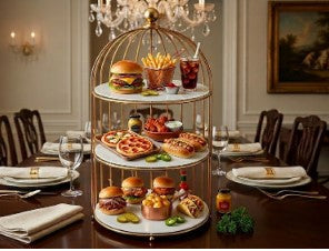 3-Tier Multi-Purpose Golden Luxury Display Rack for Fast Food, Desserts & Cosmetic Organization